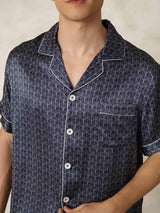 [Ginkgo Marine] SilkSilky-FR Manches courtes Col Cranté Homme Pyjamas 007
