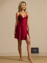 [Rouge Vineux] SilkSilky-FR Sleeveless Deep V Neck Chemises de nuit 007