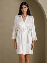 [Blanc] SilkSilky-FR 3/4 Sleeve V Neck Peignoir&Robe de Chambre 006