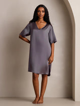 [Gris Pourpre] SilkSilky-FR Half Sleeve V Neck Chemises de nuit 008