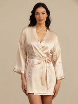 [Champagne] SilkSilky-FR 3/4 Sleeve Femme Peignoir 006