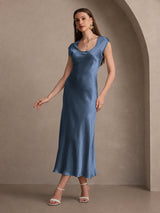 [Bleu Canard Véritable] SilkSilky-FR Cap Sleeve Robes 007