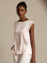 [Rose] SilkSilky-FR Cap Sleeve Round Neck Femme T-Shirt 003