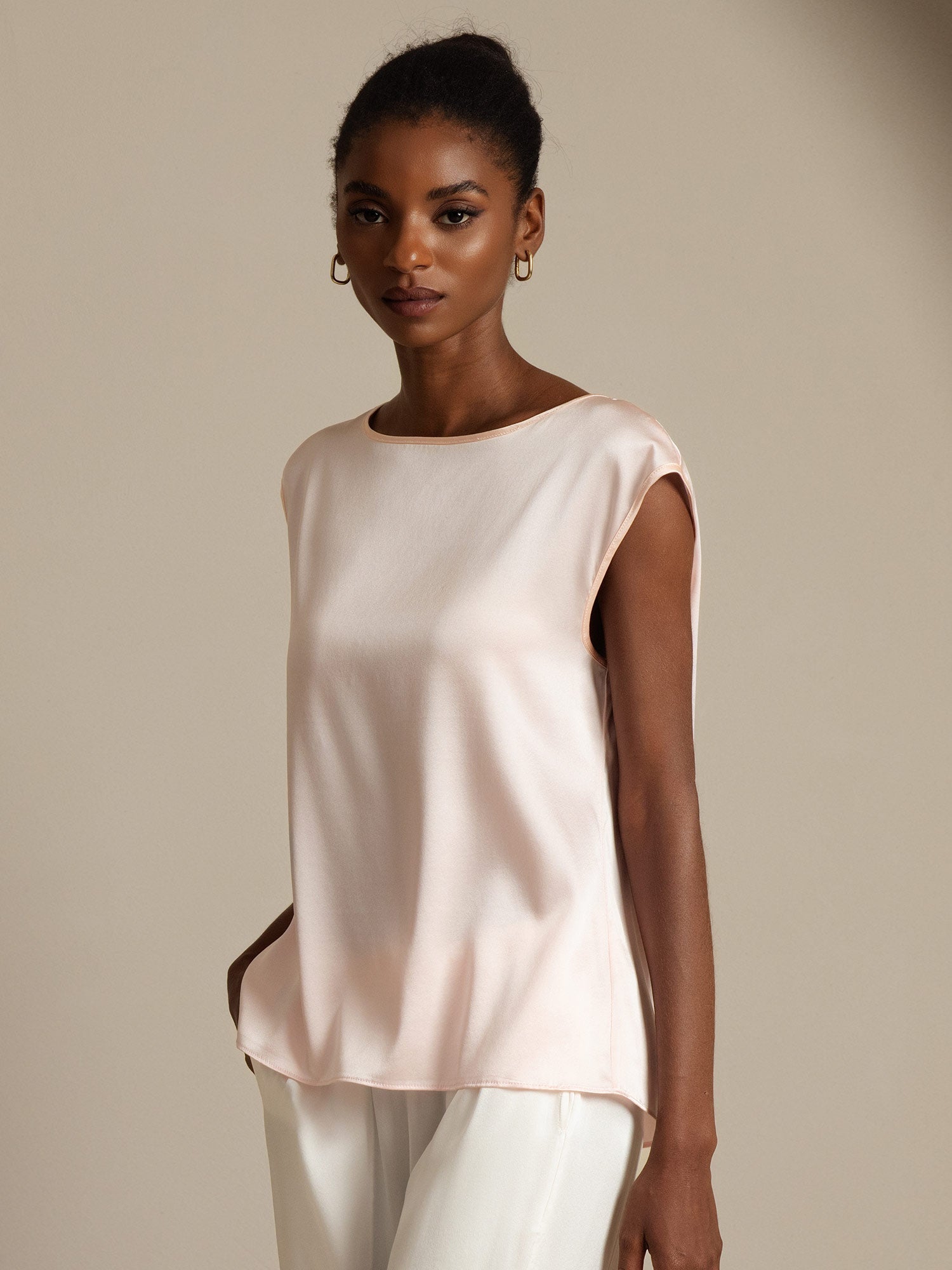 [Rose] SilkSilky-FR 19Momme Soie Col Rond Femme T-Shirt 003,