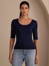 [Bleu Foncé] SilkSilky-FR Half Sleeve Femme T-Shirt 001