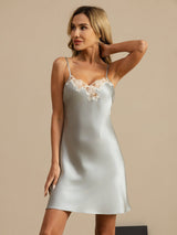 [Bleu Clair] SilkSilky-FR Sleeveless V Neck Chemises de nuit 005