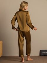 [Brun] SilkSilky-FR Long Sleeve Lapel Collar Femme Pyjamas 002