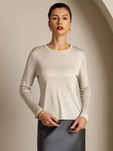 [Gris] SilkSilky-FR Long Sleeve Crew Neck Femme T-Shirt 006