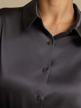 [Gris Foncé] SilkSilky-FR Long Sleeve Lapel Collar Femme Chemise 006