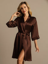 [Café] SilkSilky-FR 3/4 Sleeve Femme Peignoir 004