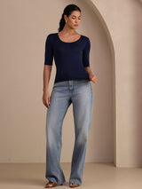 [Bleu Foncé] SilkSilky-FR Half Sleeve Femme T-Shirt 006
