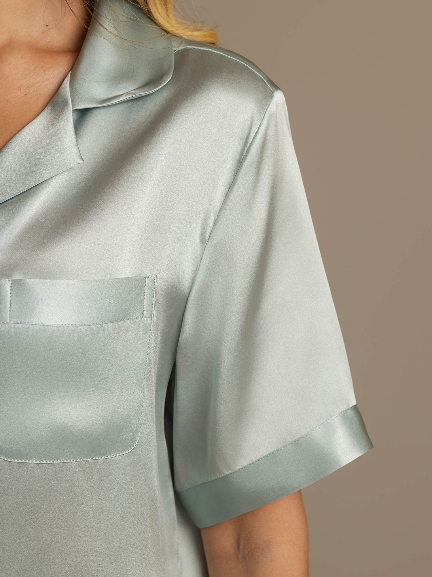 [Bleu Clair] SilkSilky-FR Pure Soie Womens Pajamas 008,