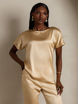 [Champagne] SilkSilky-FR Short Sleeve Boat Neck Femme T-Shirt 003
