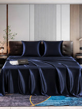 [Bleu Foncé] SilkSilky-FR Parure de Lit Soie 001