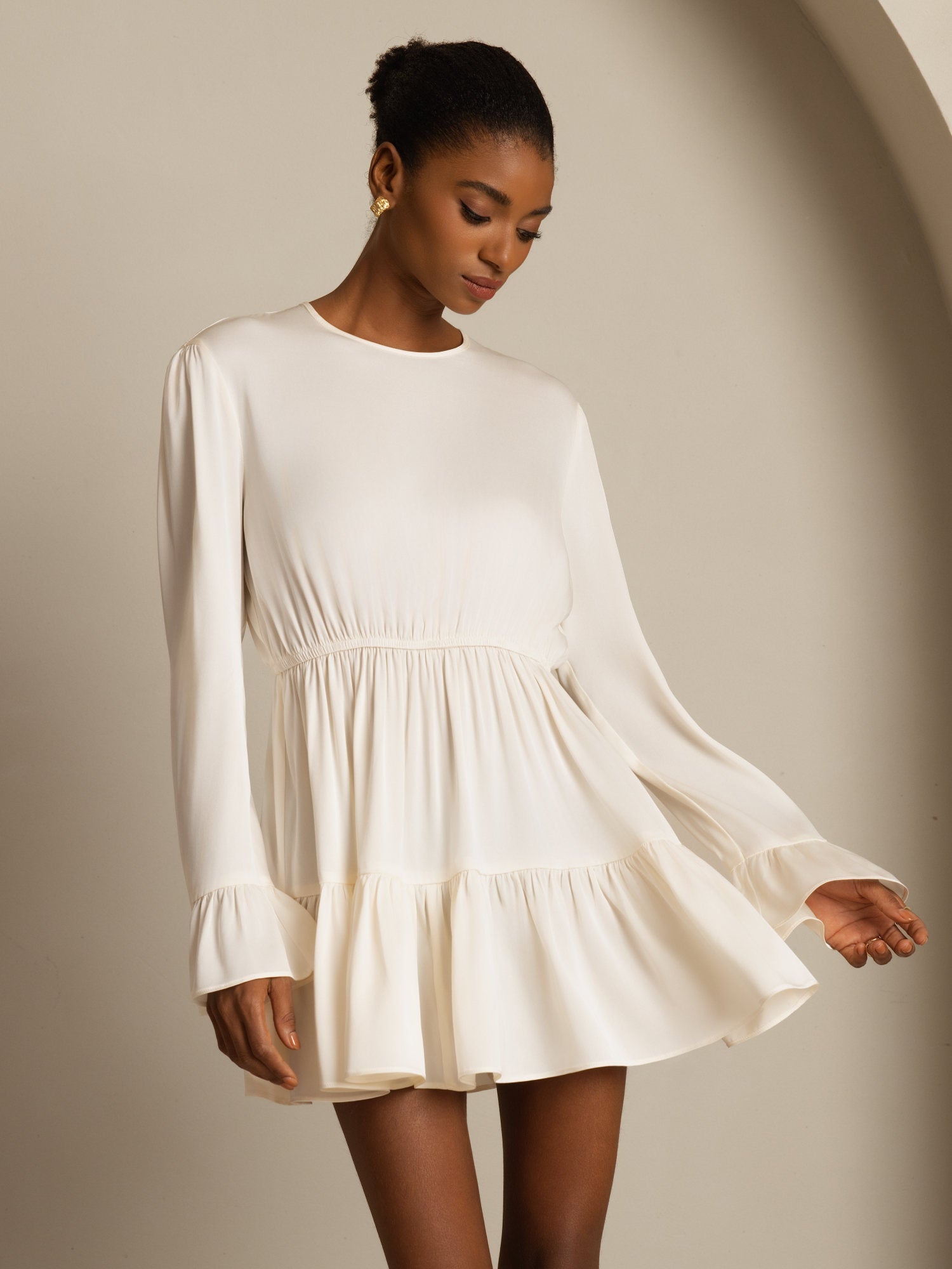 [Perle De Mer] SilkSilky-FR 19Momme Soie Manches longues Col Rond Robes 005