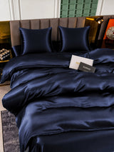 [Bleu Foncé] SilkSilky-FR Parure de Lit Soie 004