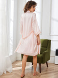 SilkSilky FR Pure Soie Trois quart Nightgown&Robe Set RoseClair 002