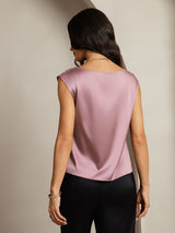 [Mauve Pâle] SilkSilky-FR Cap Sleeve Cowl Neck Femme T-Shirt 002