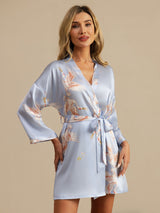 [Bleu Clair] SilkSilky-FR 3/4 Sleeve Femme Peignoir 002