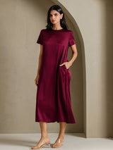 [Rouge Foncé] SilkSilky-FR Short Sleeve Crew Neck Robes 001