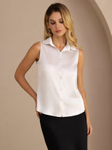 [Gris Clair] SilkSilky-FR Sleeveless Lapel Collar Femme Chemise 001