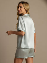 [Bleu Clair] SilkSilky-FR Pure Soie Womens Pajamas 002,