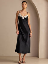 [Noir] SilkSilky-FR Sleeveless V Neck Robes 001