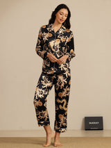 [Dragon Noir] SilkSilky-FR Long Sleeve Lapel Collar Femme Pyjamas 006