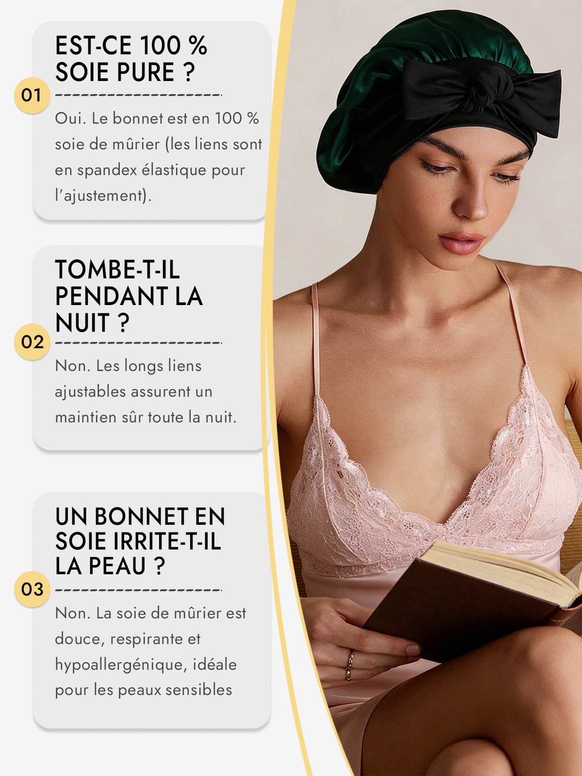 [Vert Foncé] SilkSilky-FR Soie Sleep Cap 006