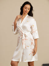 [Blanc] SilkSilky-FR 3/4 Sleeve Femme Peignoir 003