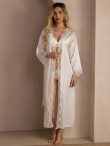 [Blanc] SilkSilky-FR 3/4 Sleeve Womens Robe 007