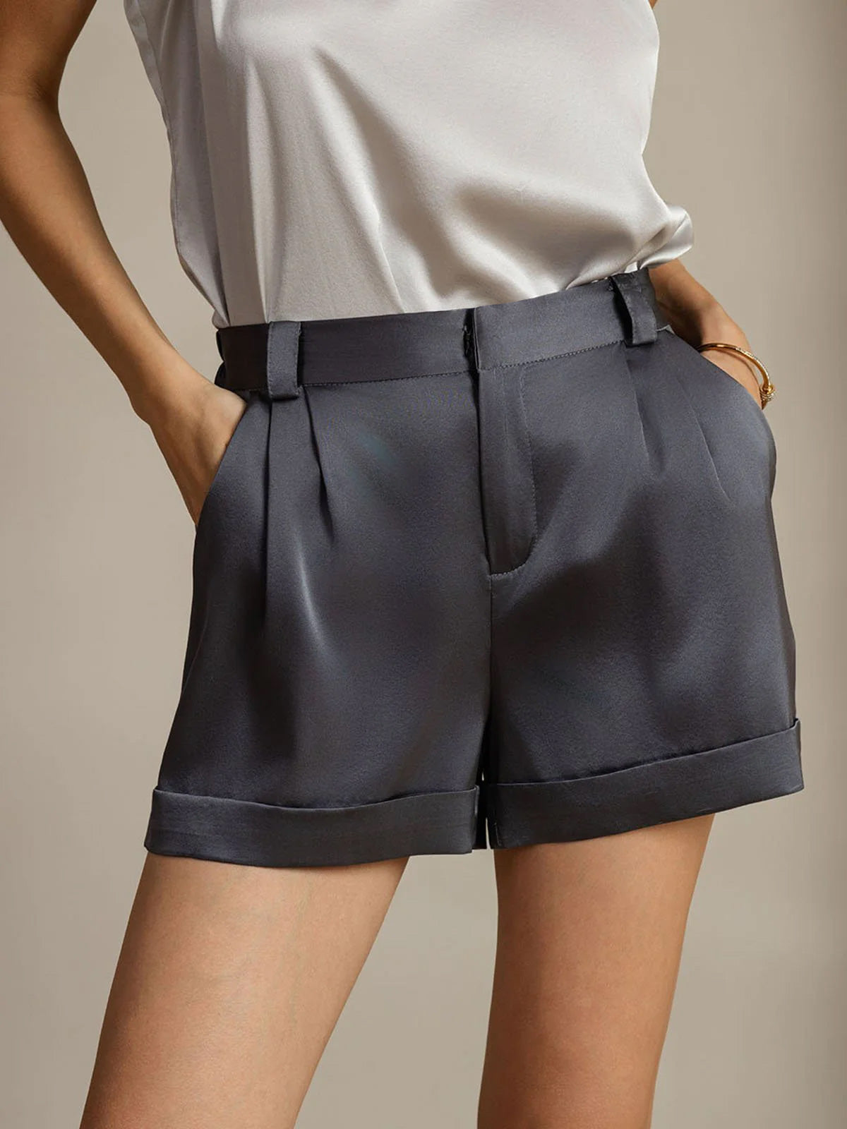 [Gris Foncé] SilkSilky-FR 19Momme Soie Womens Shorts 001