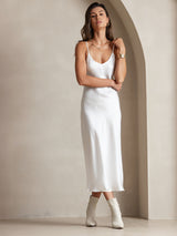 [Blanc] SilkSilky-FR Sleeveless V Neck Robes 006