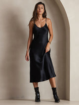 [Noir] SilkSilky-FR Sleeveless V Neck Robes 004
