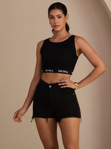 [Noir] SilkSilky-FR Sleeveless Crew Neck Top À Fines Brides 007