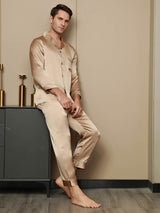 [Champagne] SilkSilky-FR Pure Soie Manches longues Revers Homme Pyjamas 004
