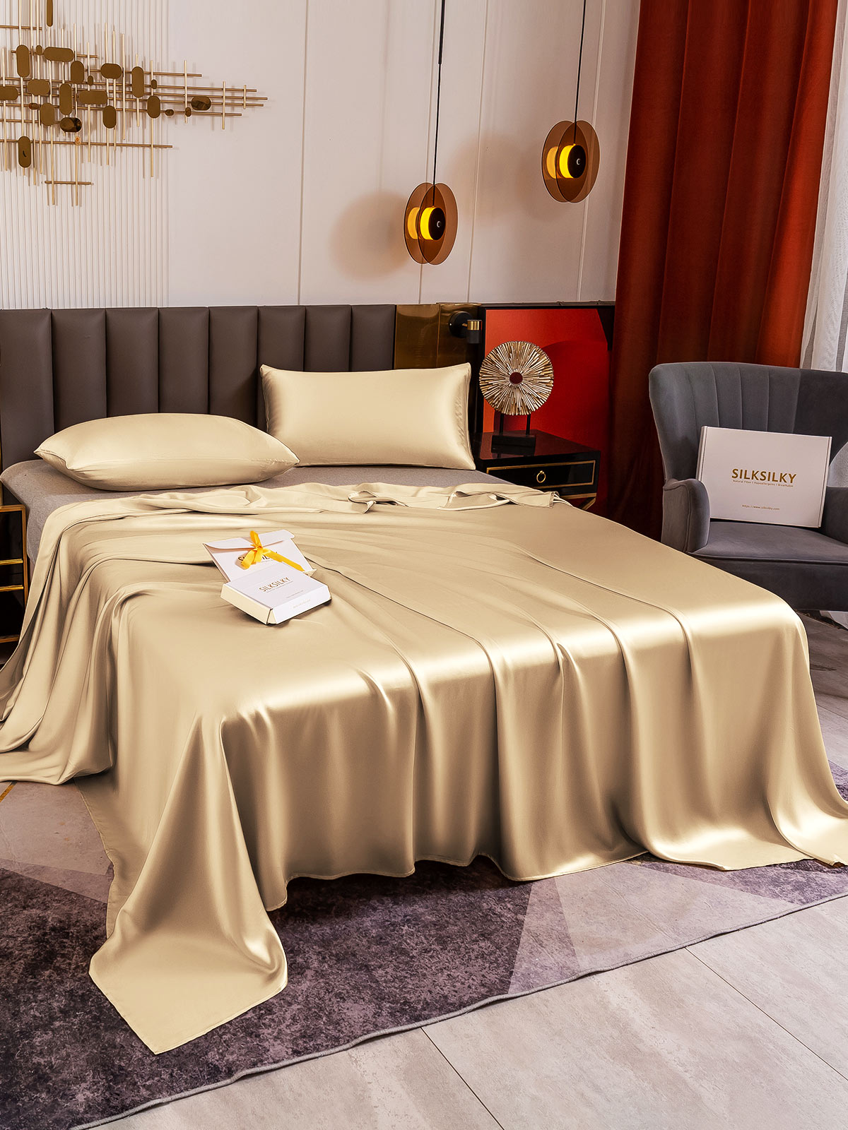 [Beige] SilkSilky-FR 19Momme Bedding Set 003