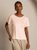 [Rose Clair] SilkSilky-FR Manches courtes Col Rond Femme T-Shirt 001