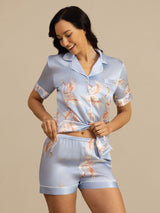 [Bleu Clair] SilkSilky-FR Short Sleeve Lapel Collar Femme Pyjamas 004