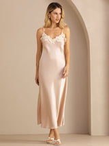 [Rose] SilkSilky-FR Spaghetti Strap V Neck Robes 003