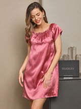 [Mauve Pâle] SilkSilky-FR Cap Sleeve Square Neck Chemises de nuit 003