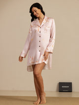 [Rose] SilkSilky-FR Long Sleeve Lapel Collar Chemise pour dormir 007