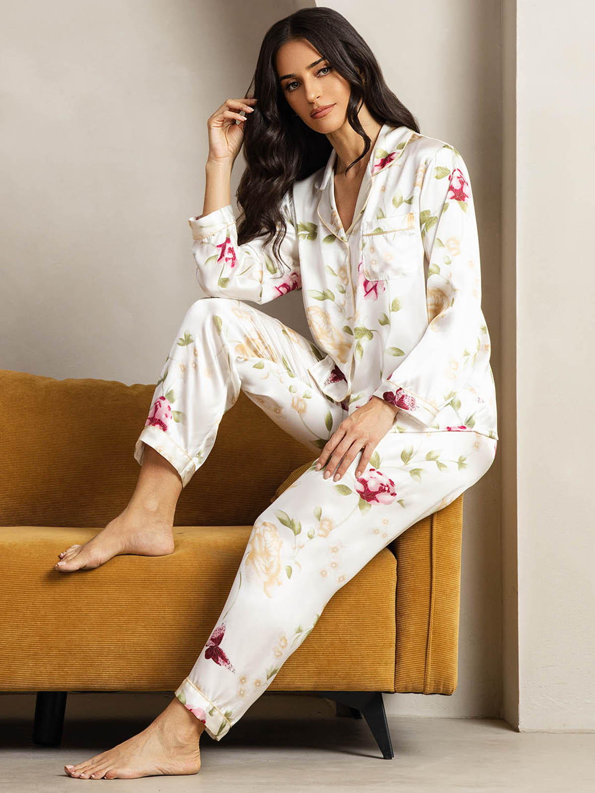 [Fleur Ivoire] SilkSilky-FR Pure Soie Womens Pajamas 005