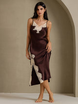 [Café] SilkSilky-FR Sleeveless V Neck Chemises de nuit 003