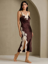 [Café] SilkSilky-FR Sleeveless V Neck Chemises de nuit 007