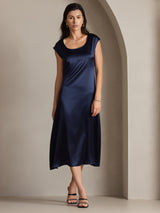 [Bleu Foncé] SilkSilky-FR Cap Sleeve Robes 003