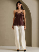 [Brun] SilkSilky-FR Spaghetti Strap V Neck Top À Fines Brides 007