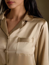 [Or Champagne] SilkSilky-FR Long Sleeve Lapel Collar Femme Pyjamas 004