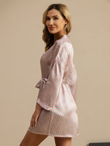 [Rose Cœur Geo] SilkSilky-FR Manches longues Femme Peignoir 004