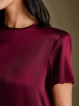 [Rouge Foncé] SilkSilky-FR Short Sleeve Crew Neck Robes 004